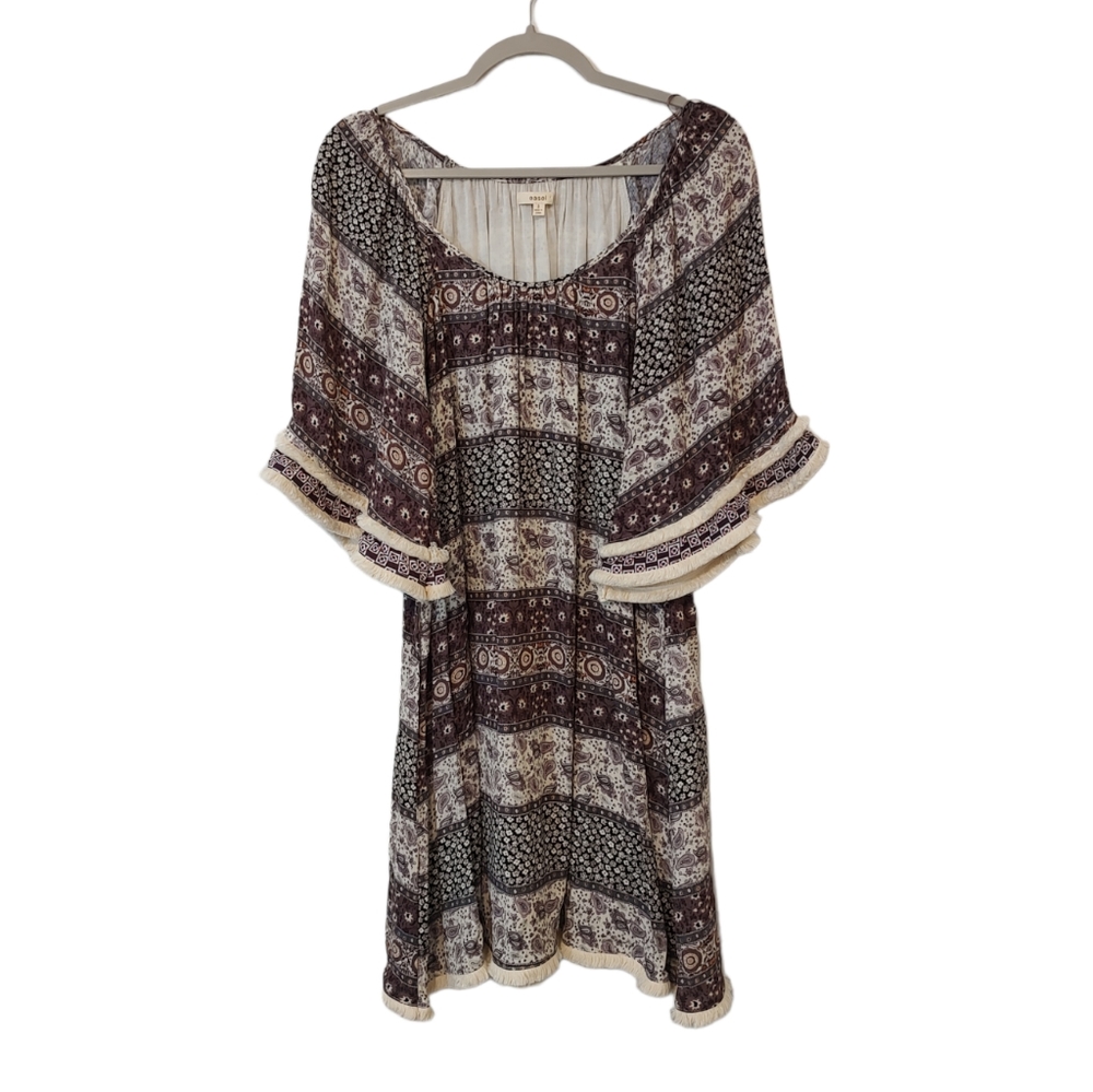 Boho Peasant Flowy Purple Mix Pattern Dress Women's size Small Oversized